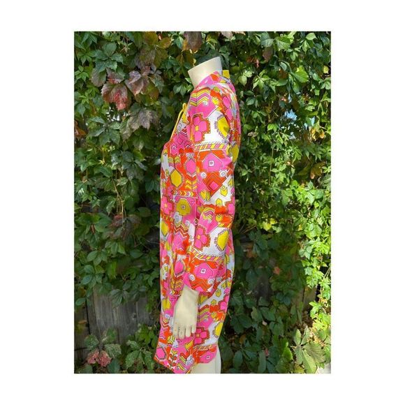 SOLD 60s Teena Paige Go-Go Mini Dress Neon Mod Nehru Lace-Up Day-Glo Groovy - Picture 12 of 15